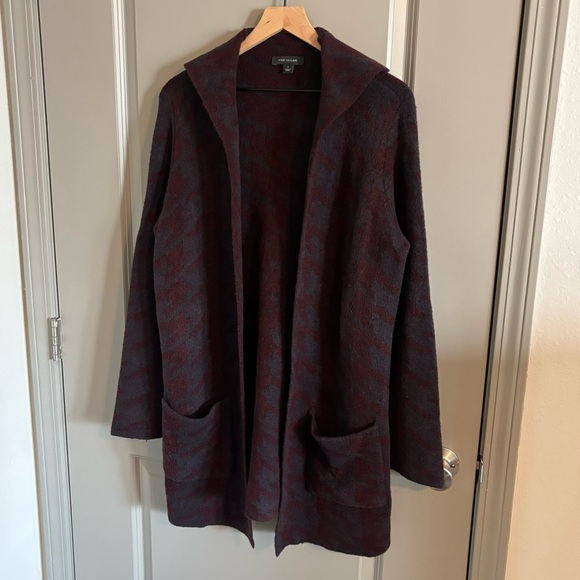 Ann Taylor Houndstooth Wool Blend Open Front Long Coatigan Sweater Cardigan - Picture 2 of 6